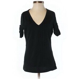Lauren by Ralph Lauren Black Cotton 3/4 Sleeve V-Neck T-shirt Size XS